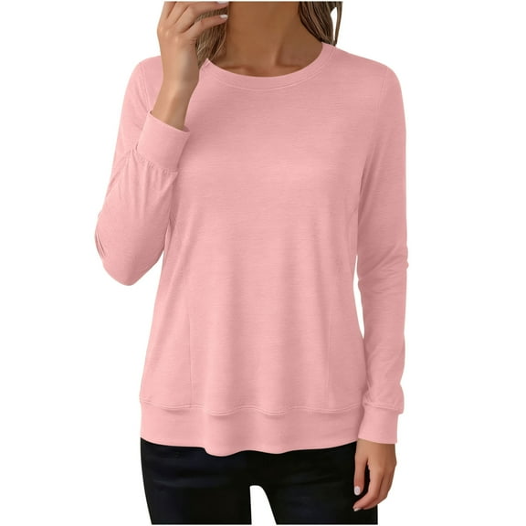 LIaqionyy Shirts for Womens Crewneck Oversize Long Sleeve Basics Workout Tops Fall Trendy Winter Clothes