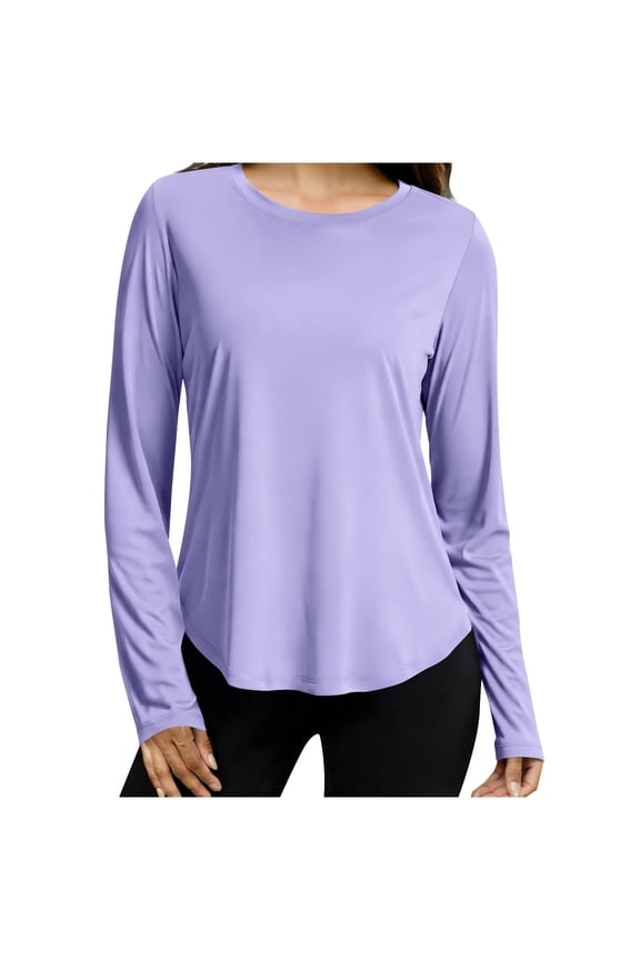 Shirts for Womens Quick Dry Sun Protection Long Sleeve Shirt Crew Neck Workout Gym Running Tops