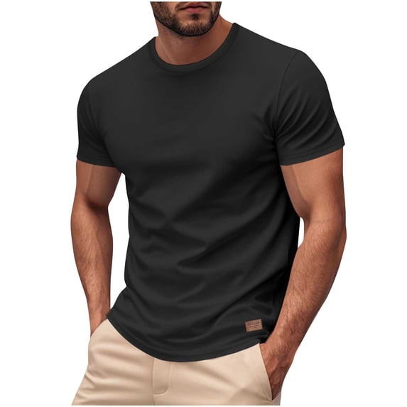 LIaqionyy Short Sleeve Shirts for Men's Fashion Crew Neck Casual Solid Color T Shirt Basic Workout Tops