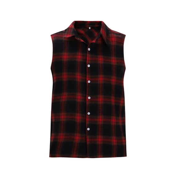 LIaqionyy Sleeveless Shirt for Men Plaid Button down Casual Summer Vacation Shirts Lightweight Tops Clothes