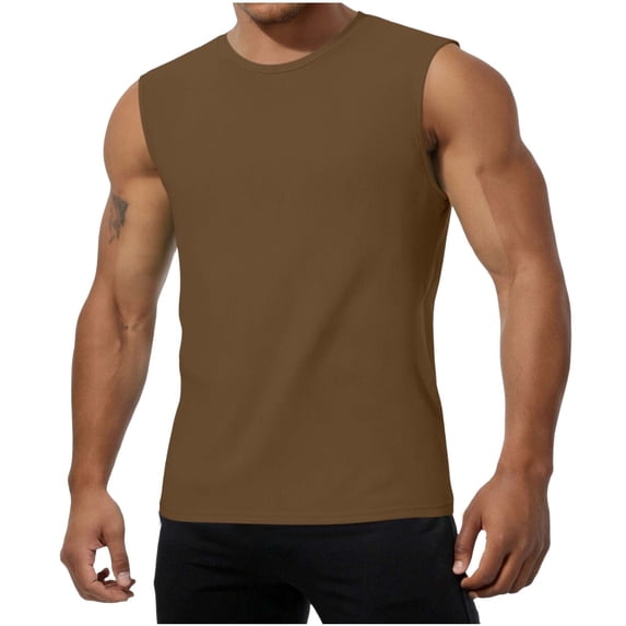 LIaqionyy Sleeveless Shirts for Mens Solid Color Tank Tops Workout Muscle Gym Ribbed Shirt Summer Clothes