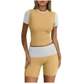 thumbnail image 1 of LIaqionyy Sports Tracksuit for Women 2 Piece Outfits Slim Stretchy Workout Set Crewneck Crop Top and Biker Shorts Set, 1 of 4