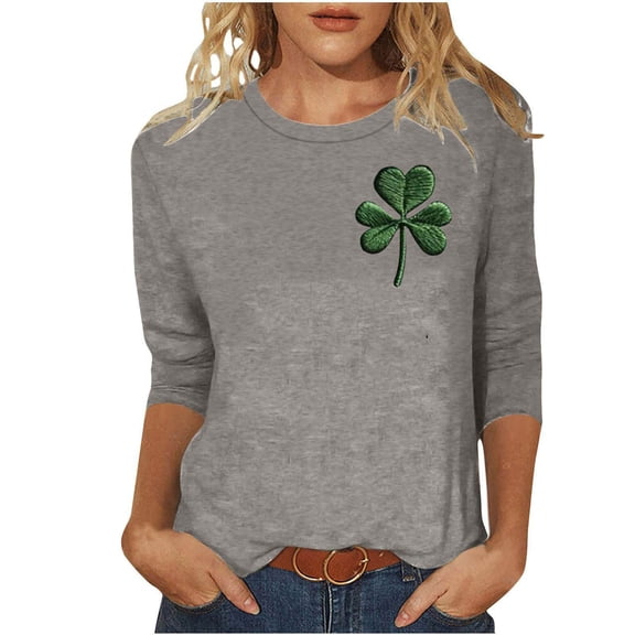 LIaqionyy St Patrick's Day Women Shamrock Graphic T-Shirt 3/4 Sleeve Crewneck Loose Casual Festival Tops