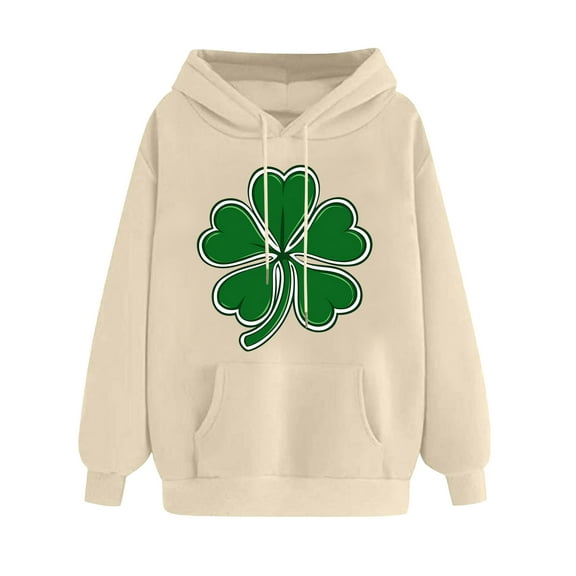 LIaqionyy St. Patrick's Day Womens Casual Hooded Sweatshirts Shamrock Printed Long Sleeve Holiday Tops