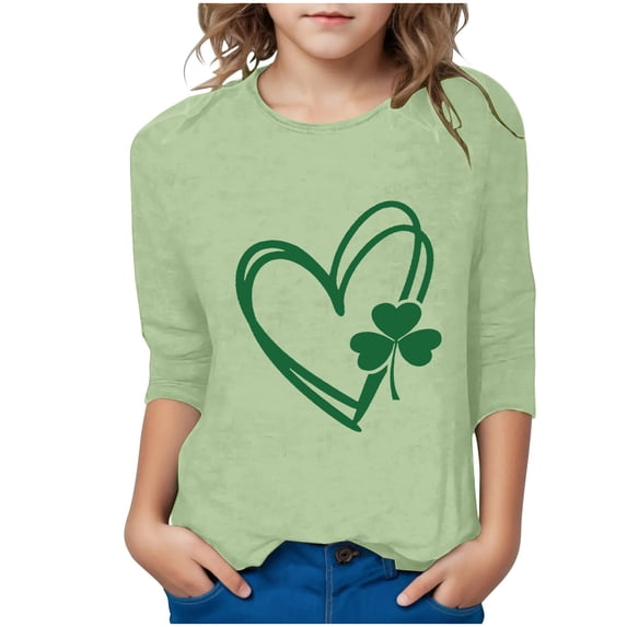 LIaqionyy St Patricks Day Shirt Kids Boys Girls 3/4 Sleeve Crewneck Tshirt Casual Loose Shamrock Tops