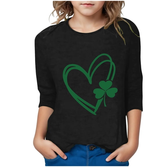 LIaqionyy St Patricks Day Shirt Kids Boys Girls 3/4 Sleeve Crewneck Tshirt Casual Loose Shamrock Tops