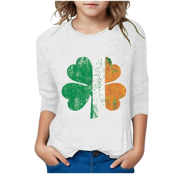 LIaqionyy St Patricks Day Shirt Kids Boys Girls 3/4 Sleeve Crewneck Tshirt Casual Loose Shamrock Tops