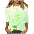 thumbnail image 1 of LIaqionyy St. Patricks Day Tops for Women Trendy Casual Round Neck 3/4 Sleeve Loose Pullover Shamrock T-Shirt, 1 of 5