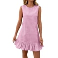 thumbnail image 1 of LIaqionyy Striped Sleeveless Dress for Women Crewneck Sundress Ruffle Flowy Summer Beach Mini Tank Dresses, 1 of 6