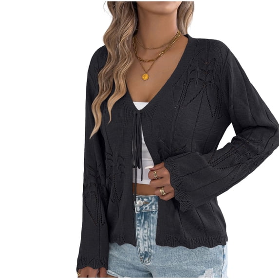 LIaqionyy Summer Cardigan for Womens Lightweight Crochet Sweaters Open Front Boho Knit Cover up Cardigans