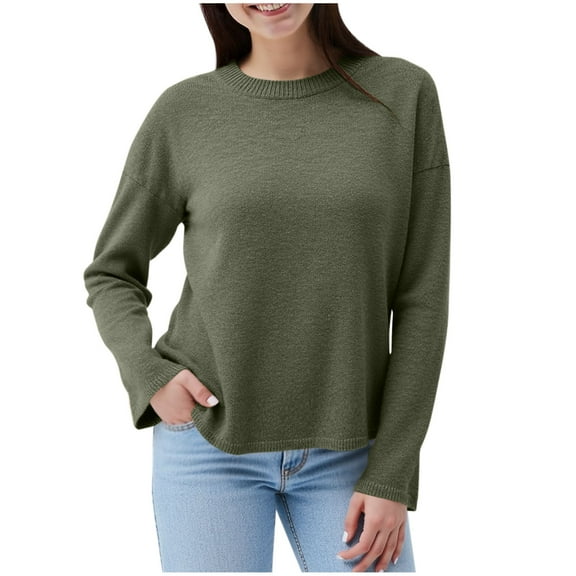 LIaqionyy Sweaters for Women Crew Neck Knit Long Sleeve Fall Tops Loose Casual Pullover Winter Outfits
