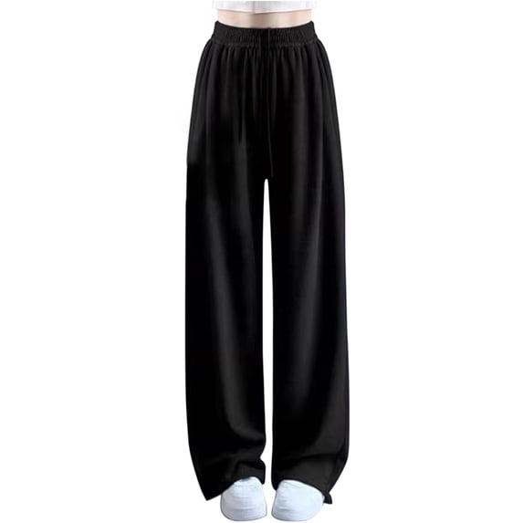 LIaqionyy Sweatpants for Girls Wide Leg Drawstring Elastic Waist Casual Loose Solid Color Joggers with Pockets