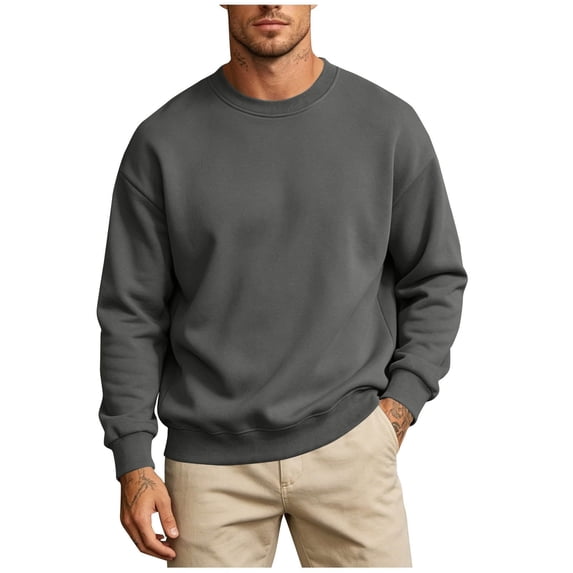 LIaqionyy Sweatshirt for Mens Crew Neck Lightweight Long Sleeve Casual Pullover Solid Color Fall Winter Shirts