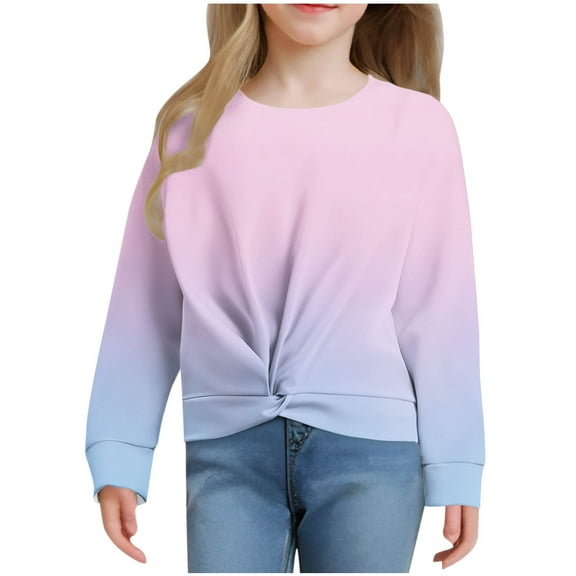 LIaqionyy Sweatshirt for Teen Girls Twist Front Tie Dye Casual Long Sleeve Tops Clothes for 4-12 Years