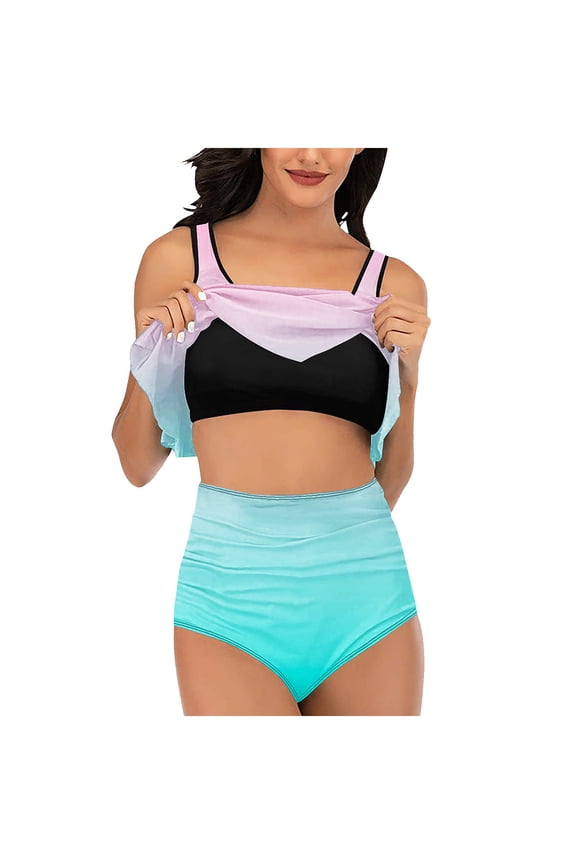 Swimsuits for Women 2 Piece Bathing Suits Adjustable Straps Ruffle Swimwear with Shorts