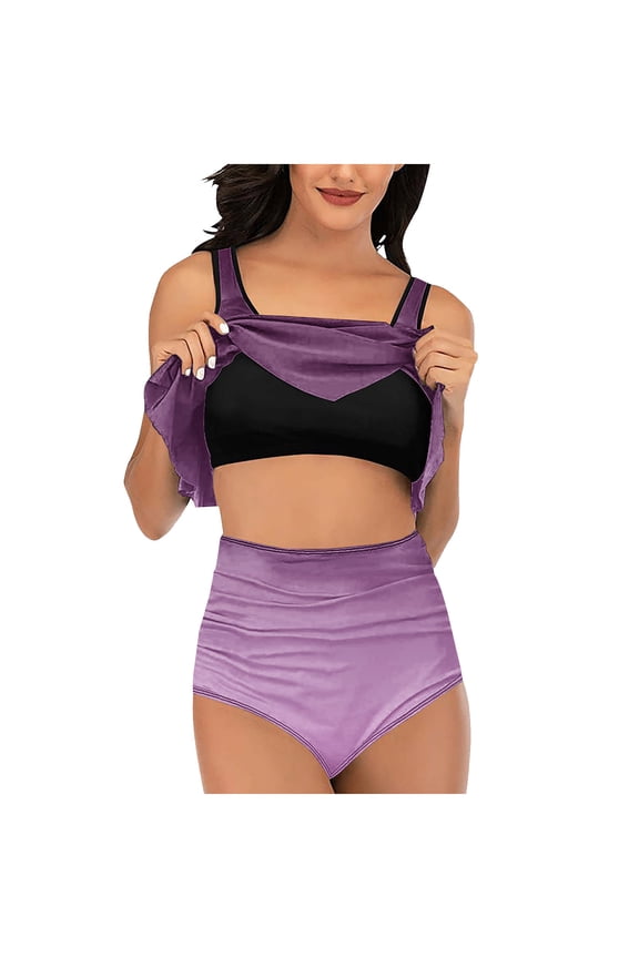 Swimsuits for Women 2 Piece Bathing Suits Adjustable Straps Ruffle Swimwear with Shorts