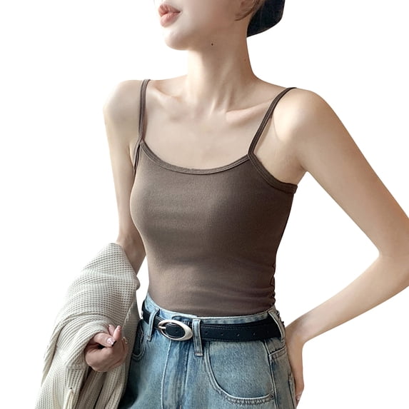 LIaqionyy Tank Tops for Women Spaghetti Strap Camis Scoop Neck Sleeveless Shirts Casual Solid Color Camisole