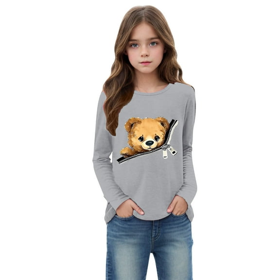 LIaqionyy Toddler Boys Girls Cute T Shirt Bear Printed Comfy Cotton Pullovers Kids Casual Long Sleeve Tee for Kids 3-14 Years