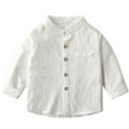 thumbnail image 1 of LIaqionyy Toddler Boys Girls Long Sleeve Shirts Unisex Casual Stand Collar Solid Color Button Up Tops 3-8T, 1 of 7