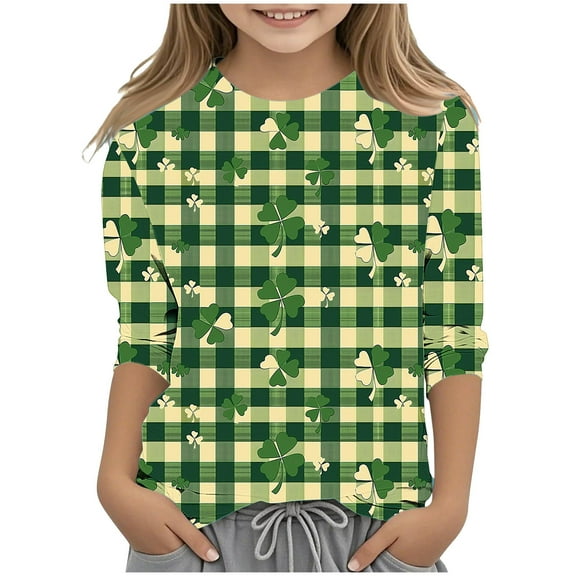 LIaqionyy Toddler Boys Girls St Patty's Day Tops Crewneck 3/4 Sleeve Cute Pullover Kids Trendy Shamrock Printed T-Shirts