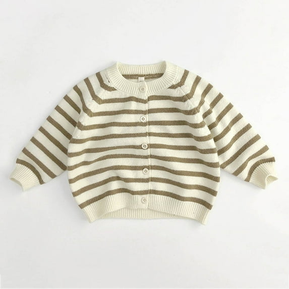 LIaqionyy Toddler Cardigan Sweater Long Sleeve Button up Striped Knit Sweaters Fall Winter Clothes for Kids