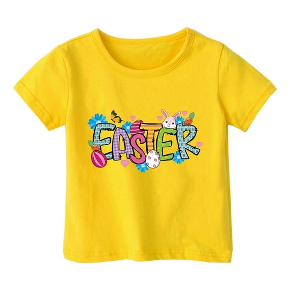 LIaqionyy Toddler Girls Boys Easter's Day T-Shirt Cute Bunny Shirts Summer Short Sleeve Tee for Kids Cotton Tops 1-13 Years