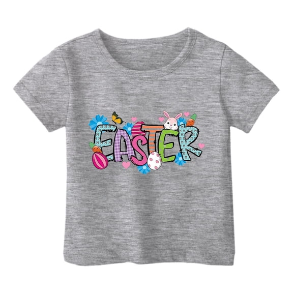 LIaqionyy Toddler Girls Boys Easter's Day T-Shirt Cute Bunny Shirts Summer Short Sleeve Tee for Kids Cotton Tops 1-13 Years