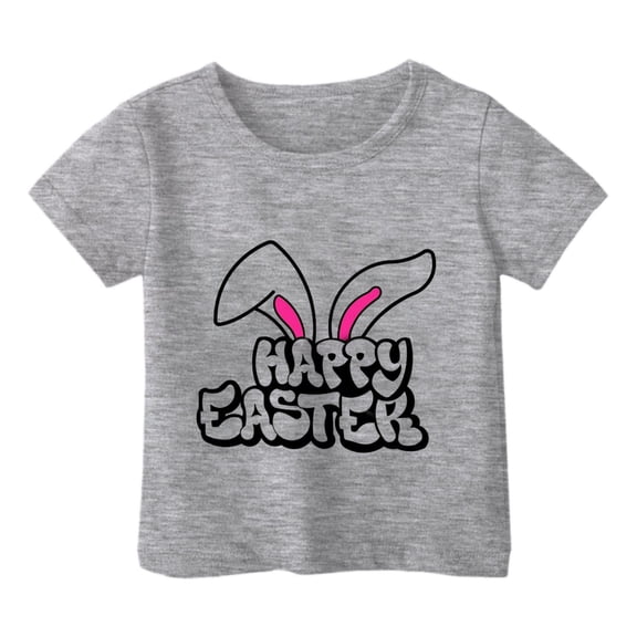 LIaqionyy Toddler Girls Boys Easter's Day T-Shirt Happy Easter Rabbit Graphic Shirts Kids Cotton Short Sleeve Tops 1-14Y