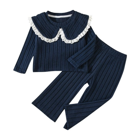 LIaqionyy Toddler Girls Clothes Set Knit Ribbed Long Sleeve Sweatshirt Pants 2 Piece Sets Warm Fall Winter Outfits