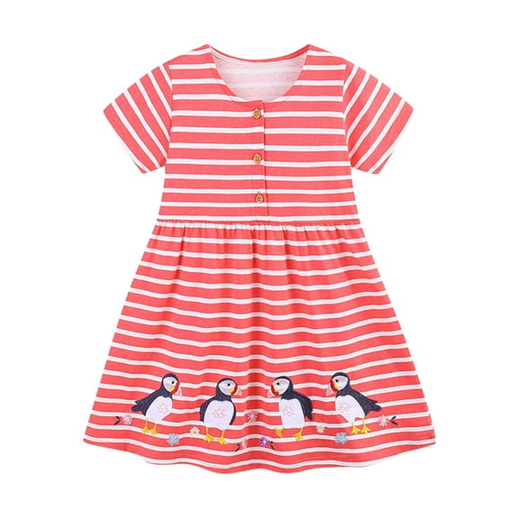LIaqionyy Toddler Girls Cotton Dress Cute Printed Short Sleeve Princess Dresses Kids Casual Daily Wear Sundress