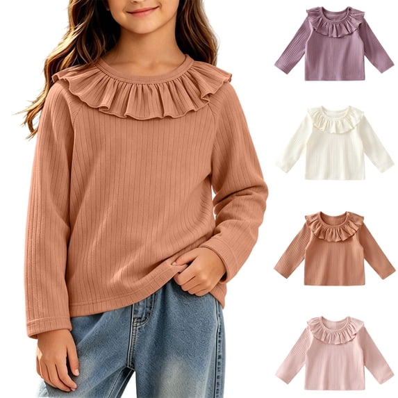 LIaqionyy Toddler Girls Cotton Long Sleeve Shirt Collared Tops Fashion Blouse Comfortable Casual Fall Winter Clothes