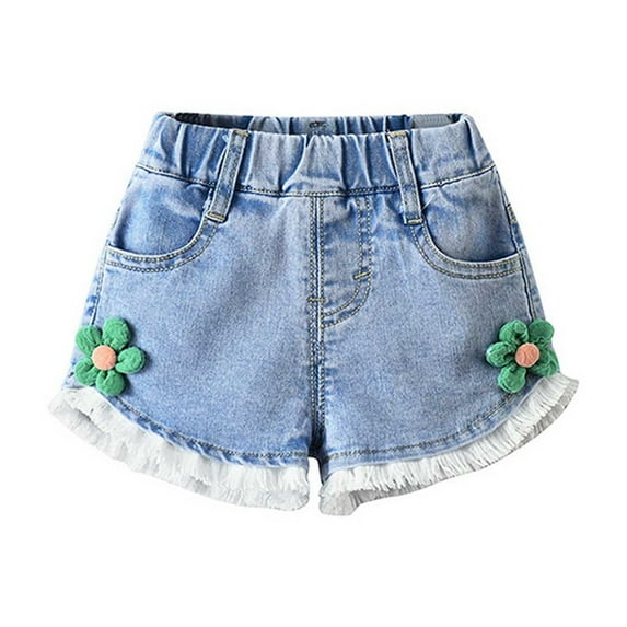 LIaqionyy Toddler Girls Jean Shorts 1-12 Years Elastic Waist Wide Leg Cute Decor Denim Shorts for Kids