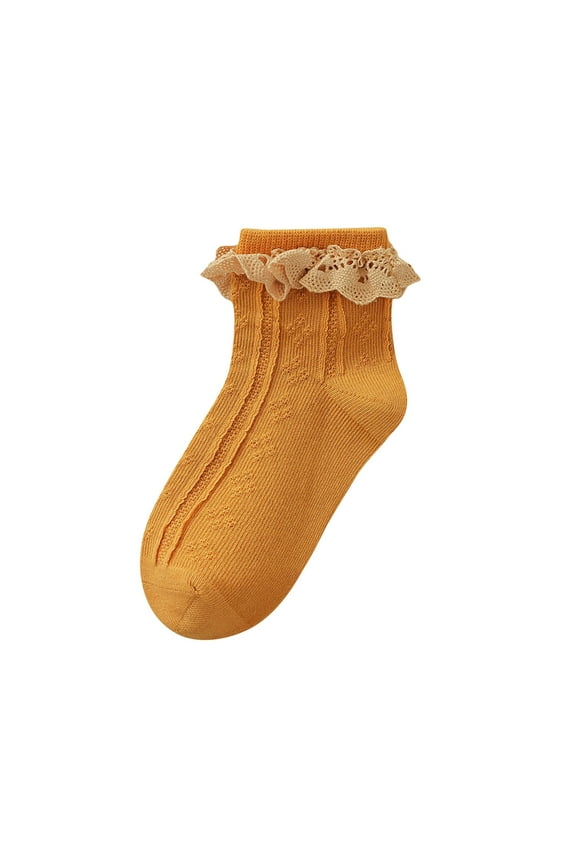 Toddler Girls Ruffle Lace Socks Frilly Anti Slip Soft Princess Socks Cute Breathable Crew Socks