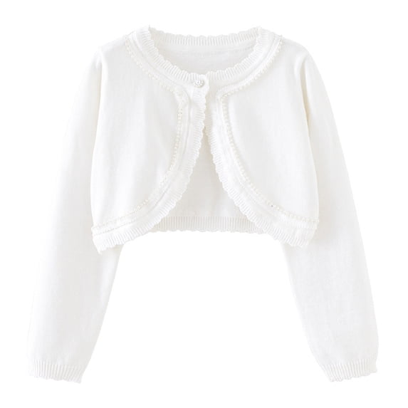 LIaqionyy Toddler Girls Shrug Sweaters Open Front Lace Button Knitted Cardigan Long Sleeve Dress Cover Up