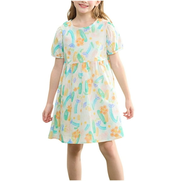 LIaqionyy Toddler Girls Summer Short Sleeve Floral Prints Princess Dress Cute Girls Summer Casual Birthday Party Dresses