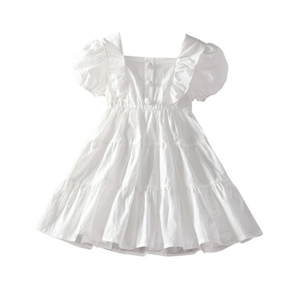 LIaqionyy Toddler Girls White Dress Puff Sleeve A-Line Sundress Party Birthday Formal Dresses 2-12 Years