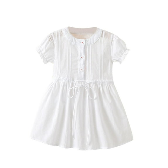 LIaqionyy Toddler Girls White Dress Short Sleeve A-Line Sundress Party Birthday Formal Dresses 2-12 Years