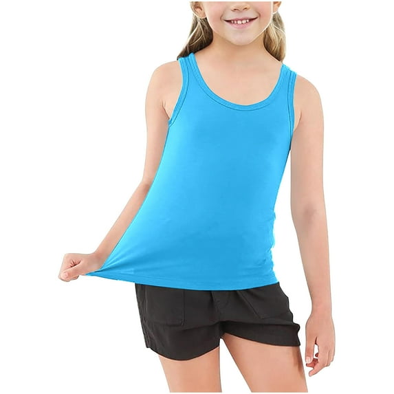 LIaqionyy Toddler Kids Sleeveless Undershirts Solid Color Casual Loose Tank Tops Basic Round Neck Stretch Camisole Tops
