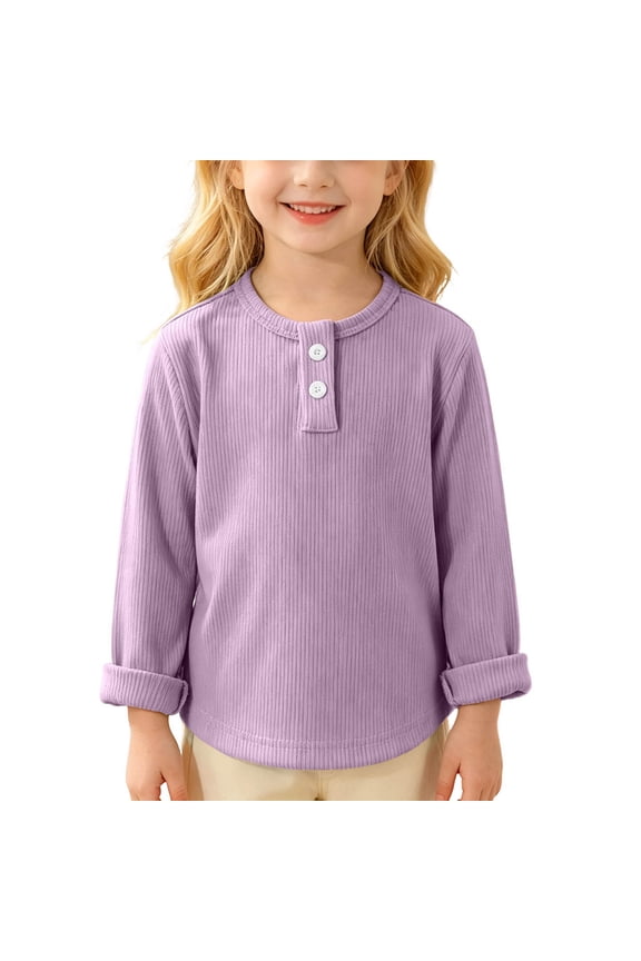 Toddler Long Sleeve Shirt Boys Crew Neck Ribbed Tops Lightweight Solid Color Base Layer Undershirt