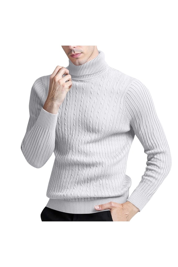 Turtleneck Sweaters for Mens Slim Tops Cable Knitted Pullover Casual Fall Winter Warm Sweater