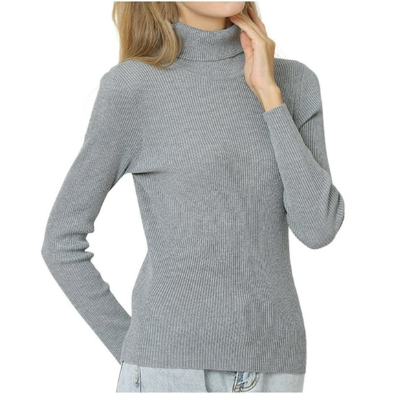 LIaqionyy Turtleneck Sweaters for Women Knitted Casual Warm Sweater Fall Slim Pullover Tunic Tops Clothes