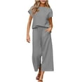 thumbnail image 1 of LIaqionyy Two Piece Sets for Women Oversized Lounge Set Crew Neck Short Sleeve Tops Wide Leg Pants Outfits, 1 of 7