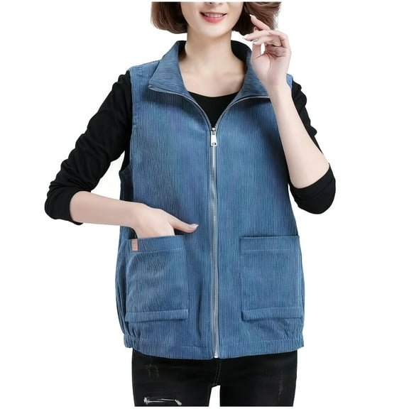 LIaqionyy Vest for Women Plus Size Casual Sleeveless Zip Zip Jackets Fall Winter Clothes with Pockets M-5XL