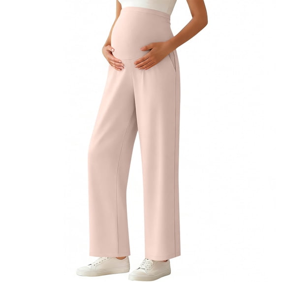 LIaqionyy Wide Leg Maternity Pants for Womens Pajamas Soft Pregnancy Yoga High Waist Lounge Trousers with Pockets