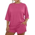 thumbnail image 1 of LIaqionyy Women 2 Piece Pajama Sets Short Sleeve Lounge Set Soft Crew Neck Top and Shorts Summer Sleepwear, 1 of 7