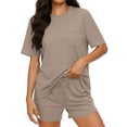 thumbnail image 1 of LIaqionyy Women 2 Piece Pajama Sets Short Sleeve Lounge Set Soft Crew Neck Top and Shorts Summer Sleepwear, 1 of 6