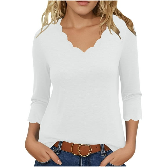 LIaqionyy Women 3/4 Sleeve Tops Casual V Neck Shirts Soft Basic Tees Business Work Blouses Fall Clothes