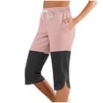 thumbnail image 1 of LIaqionyy Women Capri Pants Drawstring Comfy Casual Knee Length Color Block Summer Sweatpants with Pockets, 1 of 7