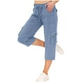 thumbnail image 1 of LIaqionyy Women Cargo Capris Pant Summer Casual Elastic Waist Drawstring Wide Leg Cropped Hiking Pants with Pockets, 1 of 7