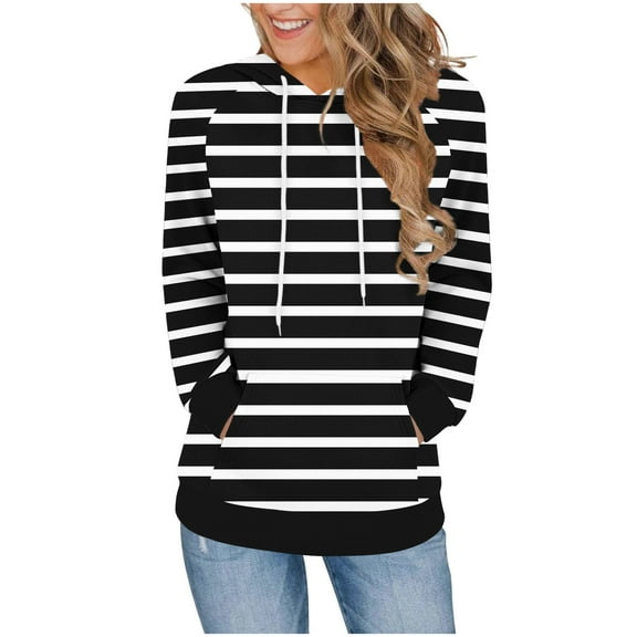LIaqionyy Women Hoodie Sweatshirt Striped Pullover Drawstring Long Sleeve Casual Fall Trendy Outfits with Pockets
